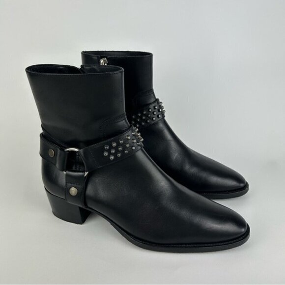 Saint Laurent Studded Black Leather Wyatt Boot Size 6 US - Picture 9 of 13